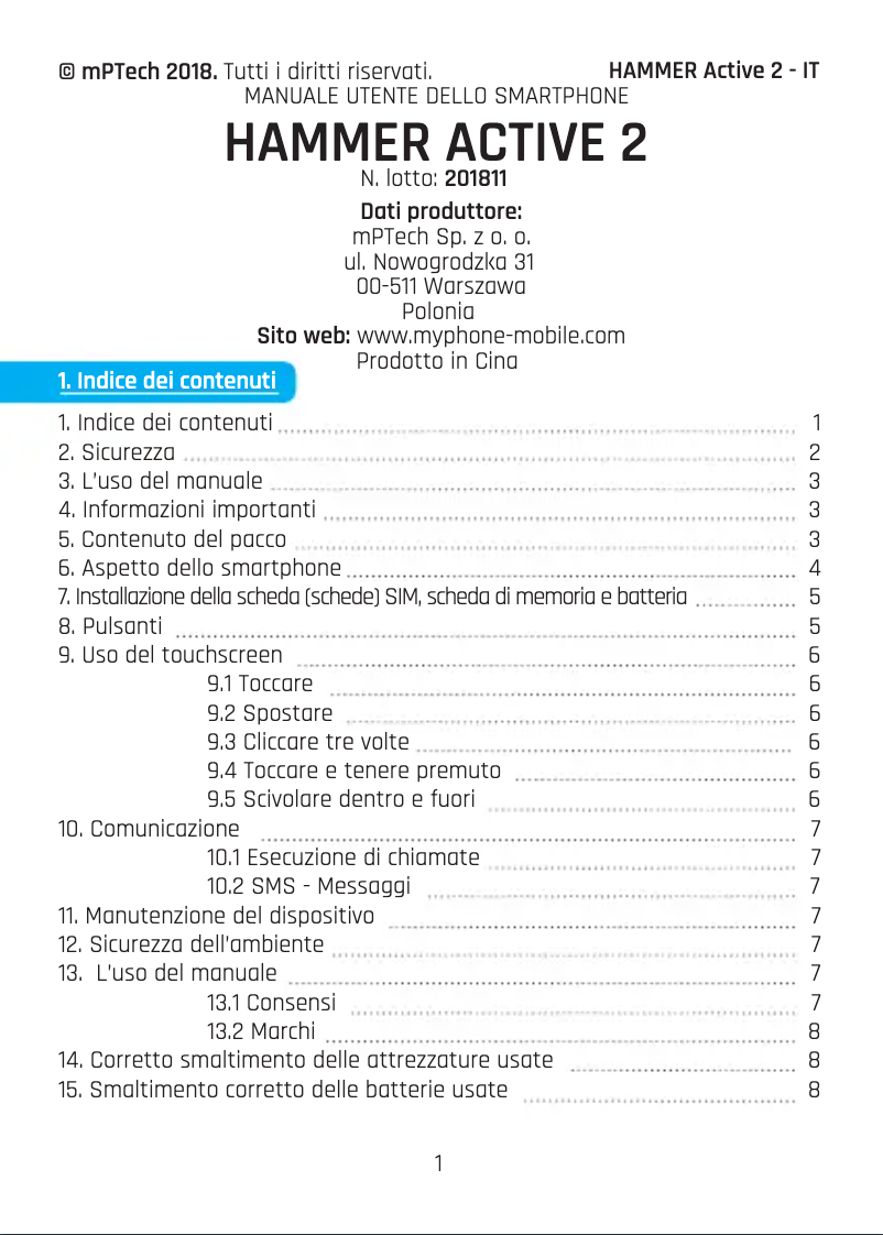 Page 1 de la notice Manuel utilisateur Hammer Active 2