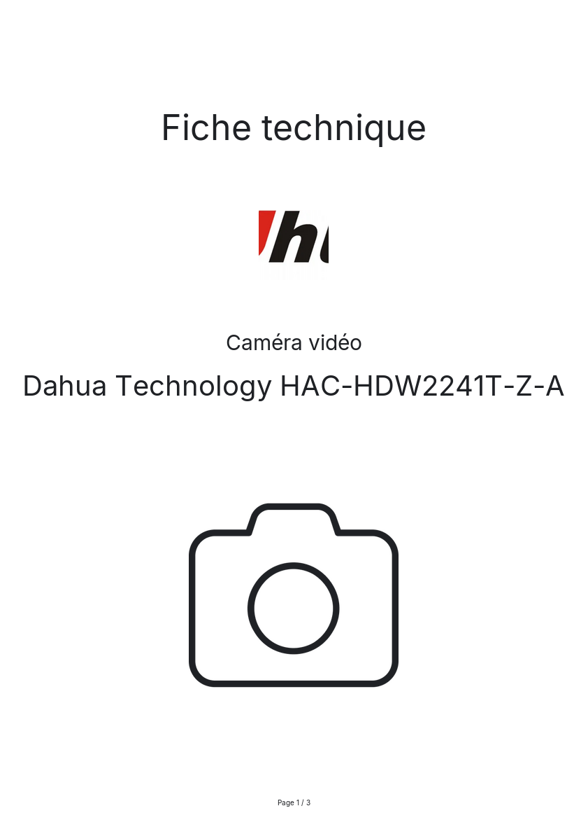 Page n°1 - Fiche technique Dahua Technology HAC-HDW2241T-Z-A