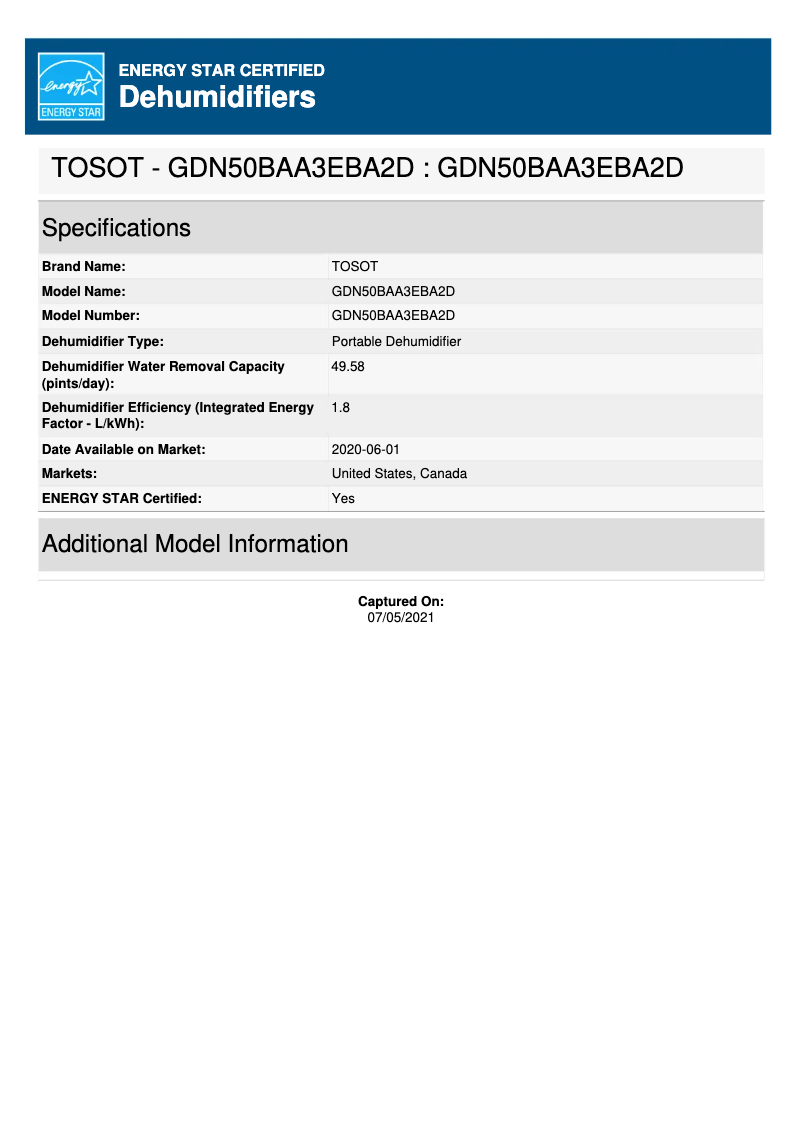 Page 1 de la notice Label énergétique TOSOT GDN50BA-A3EBA2D
