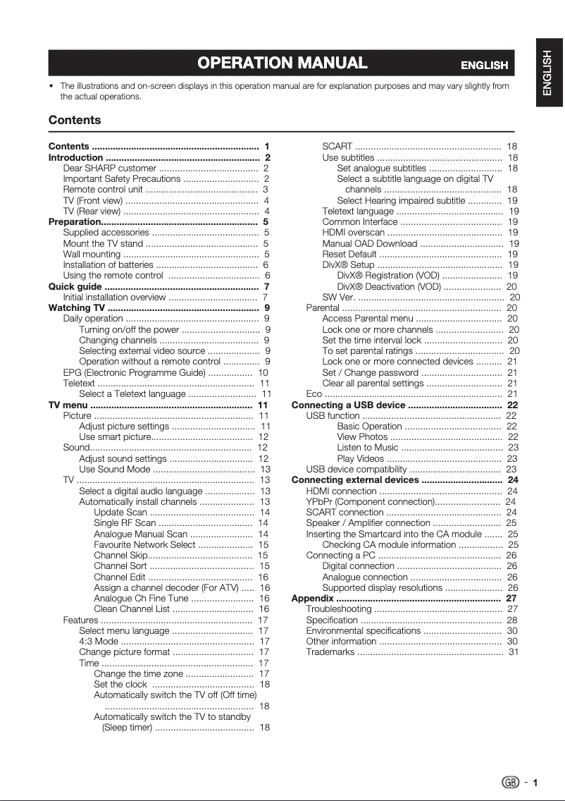 Page 1 de la notice Manuel utilisateur Sharp LC-42LE320E