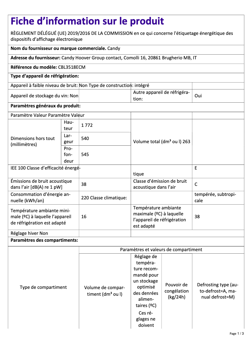 Image de la première page du manuel de l'appareil CBL3518ECM