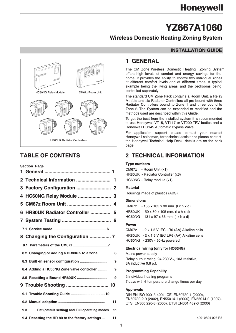 Page 1 de la notice Manuel utilisateur Honeywell HC60NG