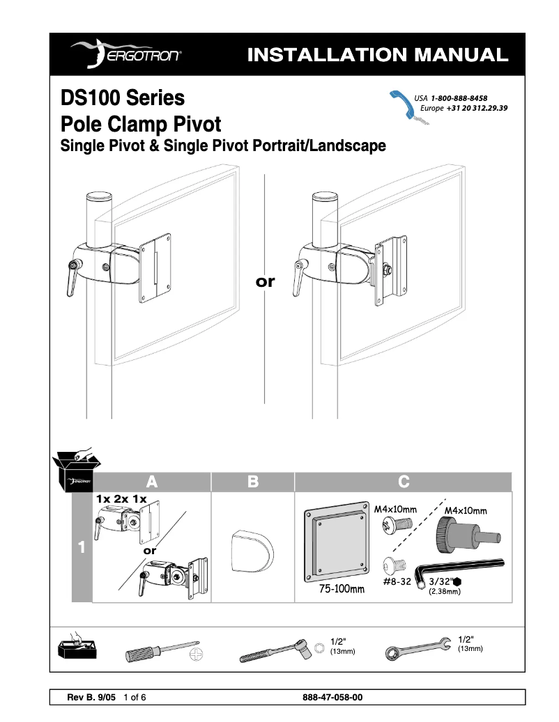 Page n°1 - Manuel utilisateur Ergotron DS100 Clamping Single Pivot