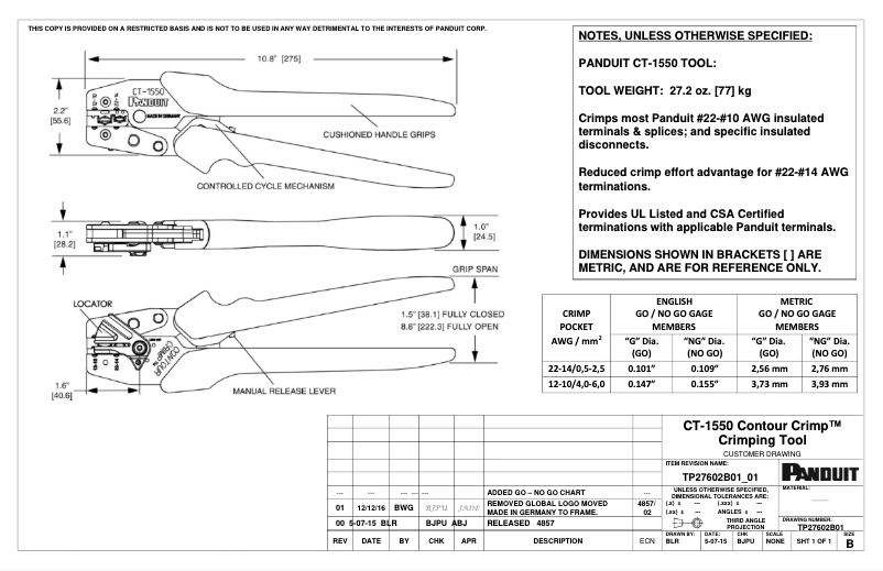 Página 1 del manual Dibujo técnico Panduit CT-1550