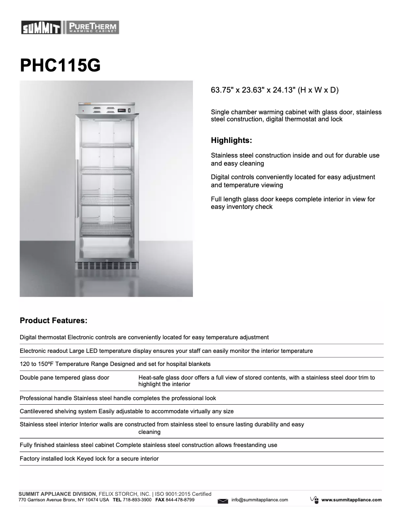 Page 1 de la notice Fiche technique Summit PureTherm PHC115G