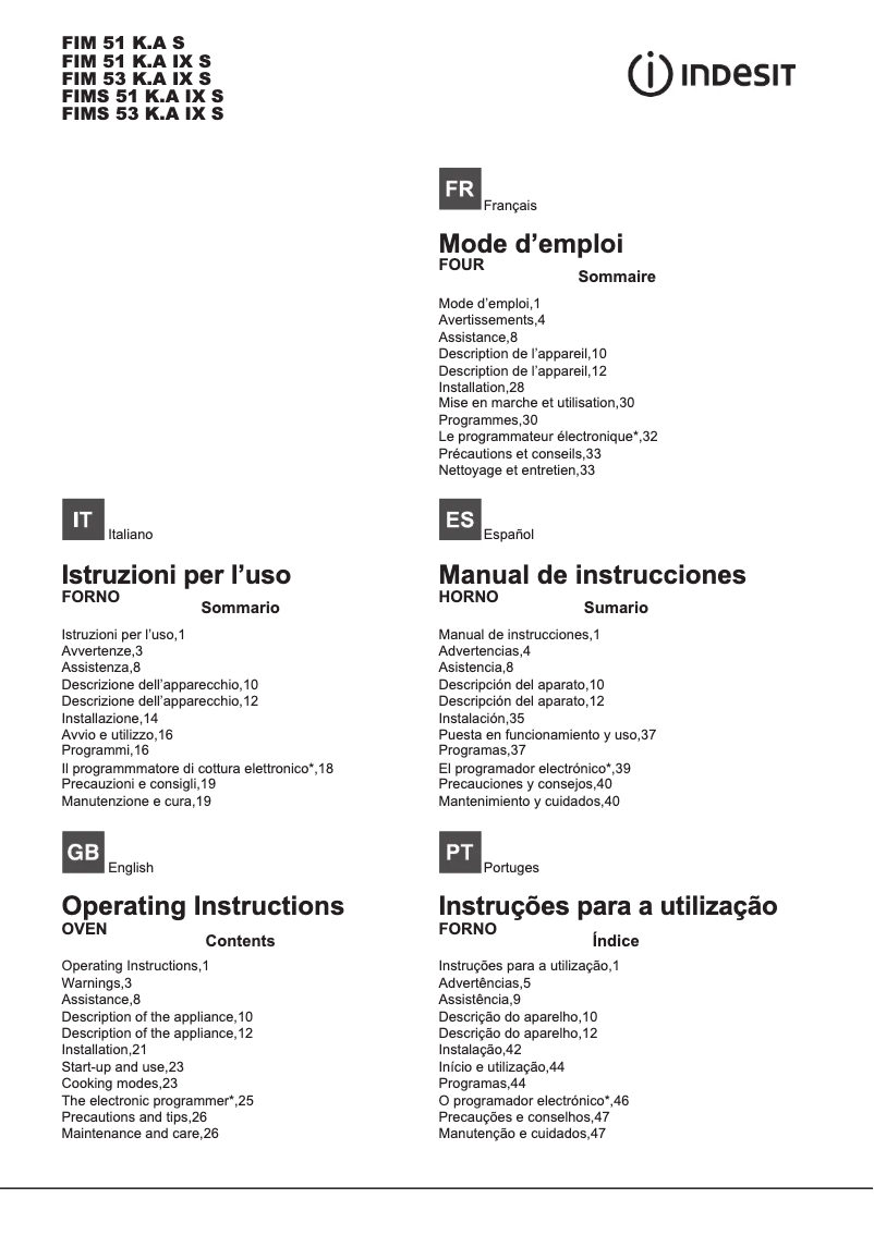 Page 1 de la notice Manuel utilisateur Indesit 80779