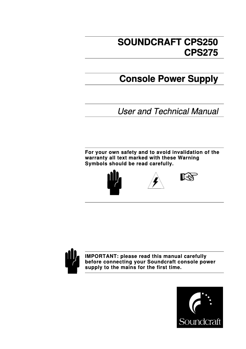 Page n°1 - Manuel utilisateur Soundcraft Series 15