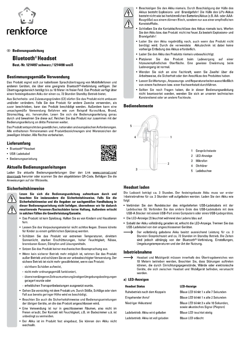 Page 1 de la notice Manuel utilisateur Renkforce TWNT-BH802