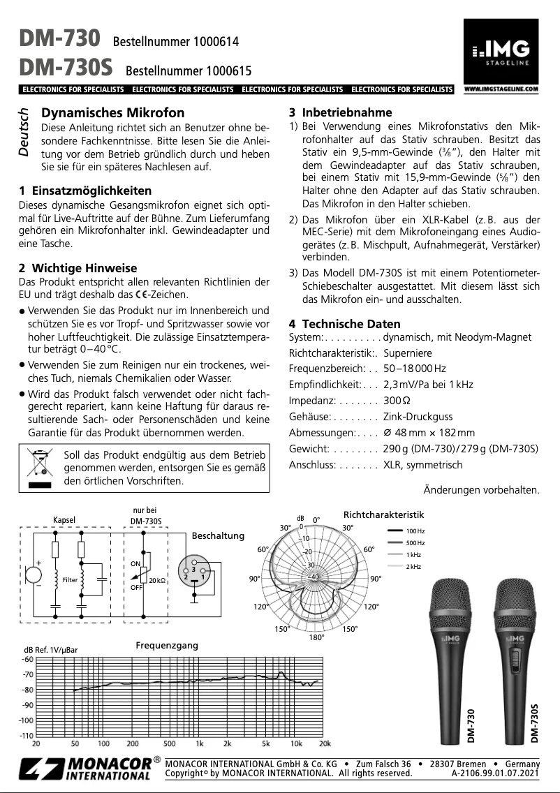 Page 1 de la notice Manuel utilisateur IMG Stageline DM-730