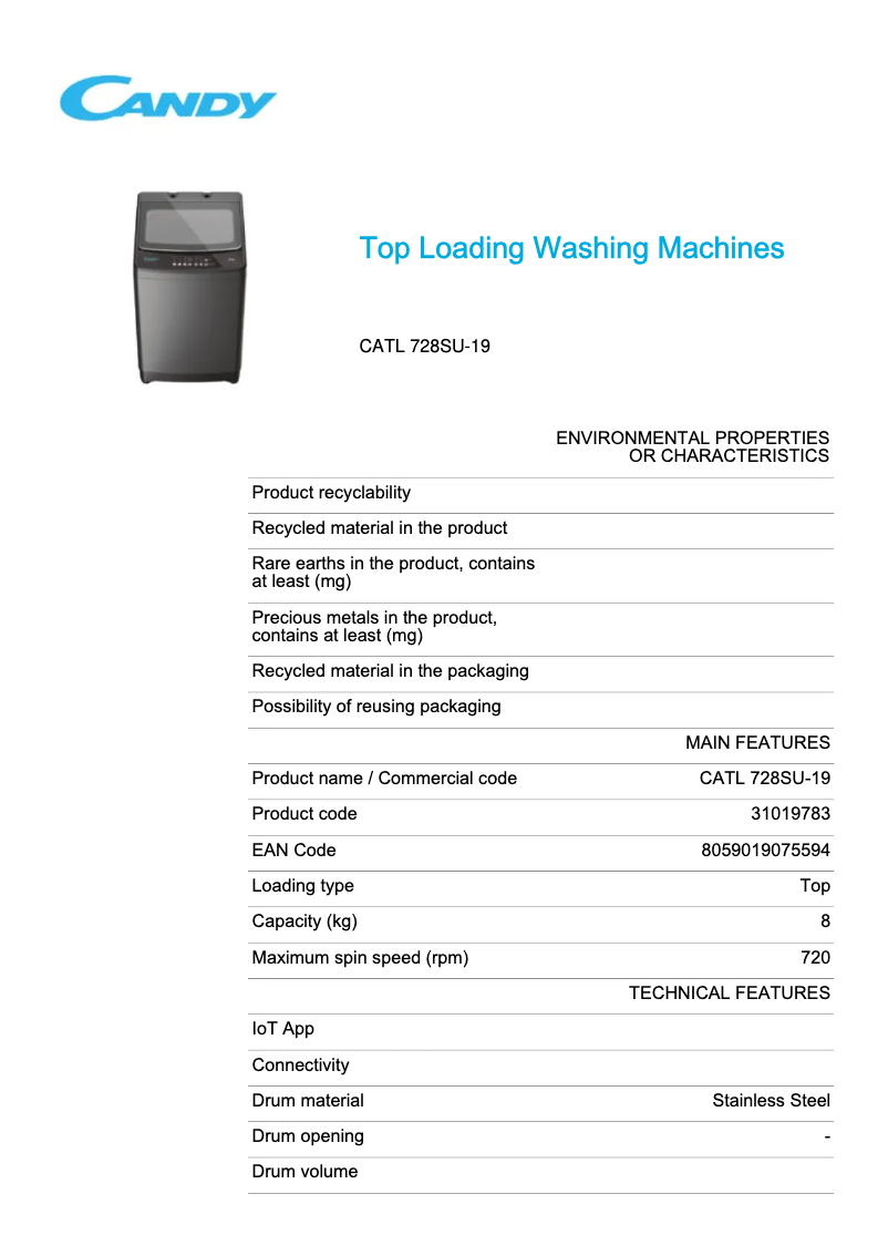 Page 1 de la notice Manuel utilisateur Candy CATL 728SU-19