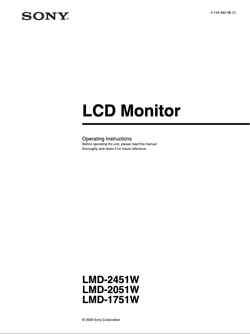 Page 1 de la notice Manuel utilisateur Sony LMD-1751W