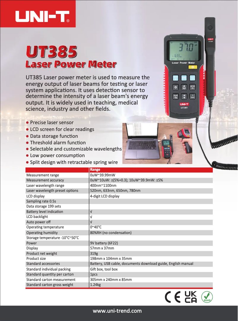Page n°1 - Fiche technique Uni-T UT385