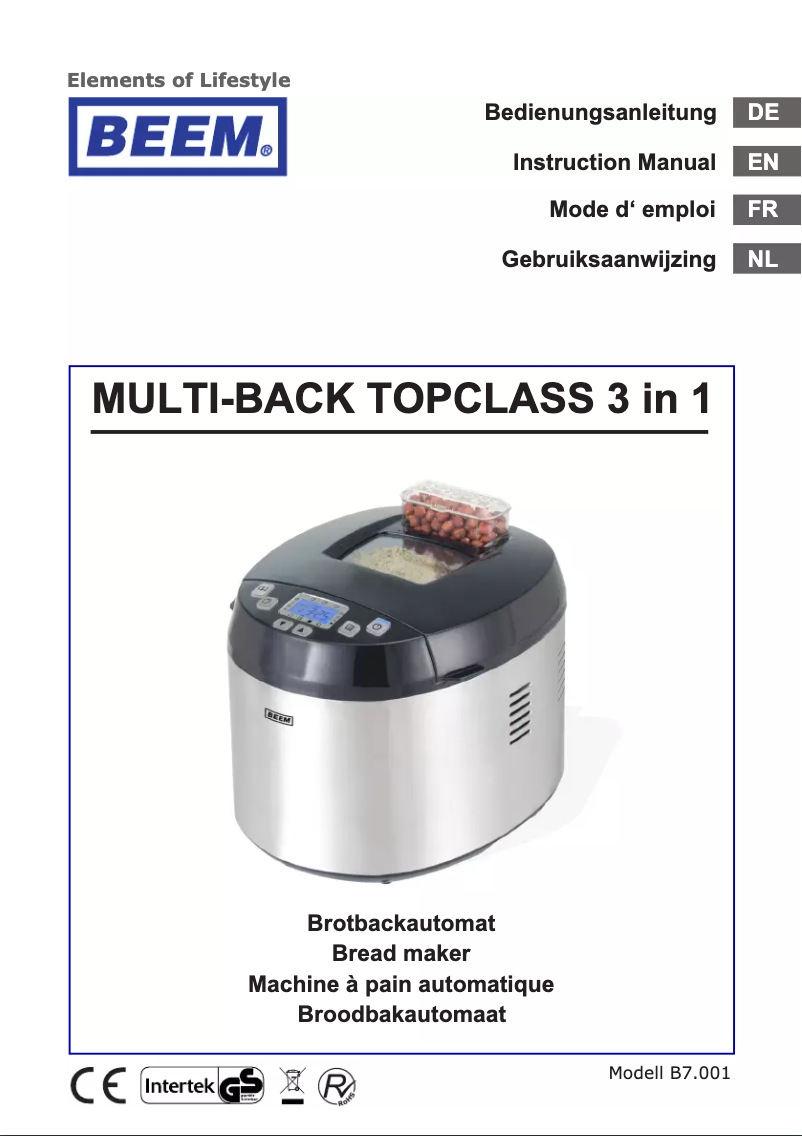 Page 1 de la notice Manuel utilisateur BEEM Multi-Back Topclass 3in1 B7.001