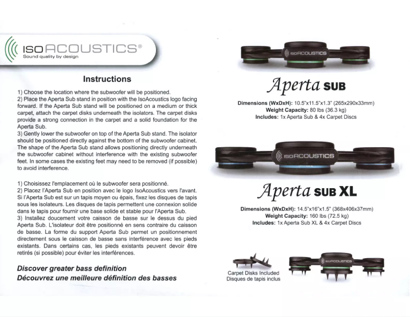 Page n°1 - Manuel utilisateur IsoAcoustics Aperta Sub XL