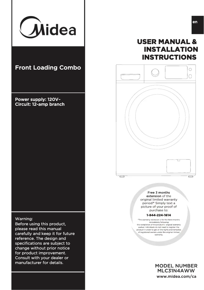 Página 1 del manual Manual de usuario Midea MLC31N4AWW