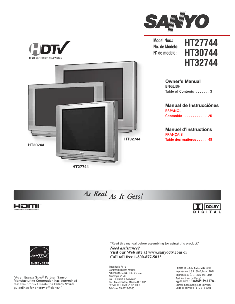 Page n°1 - Manuel utilisateur Sanyo HT32744
