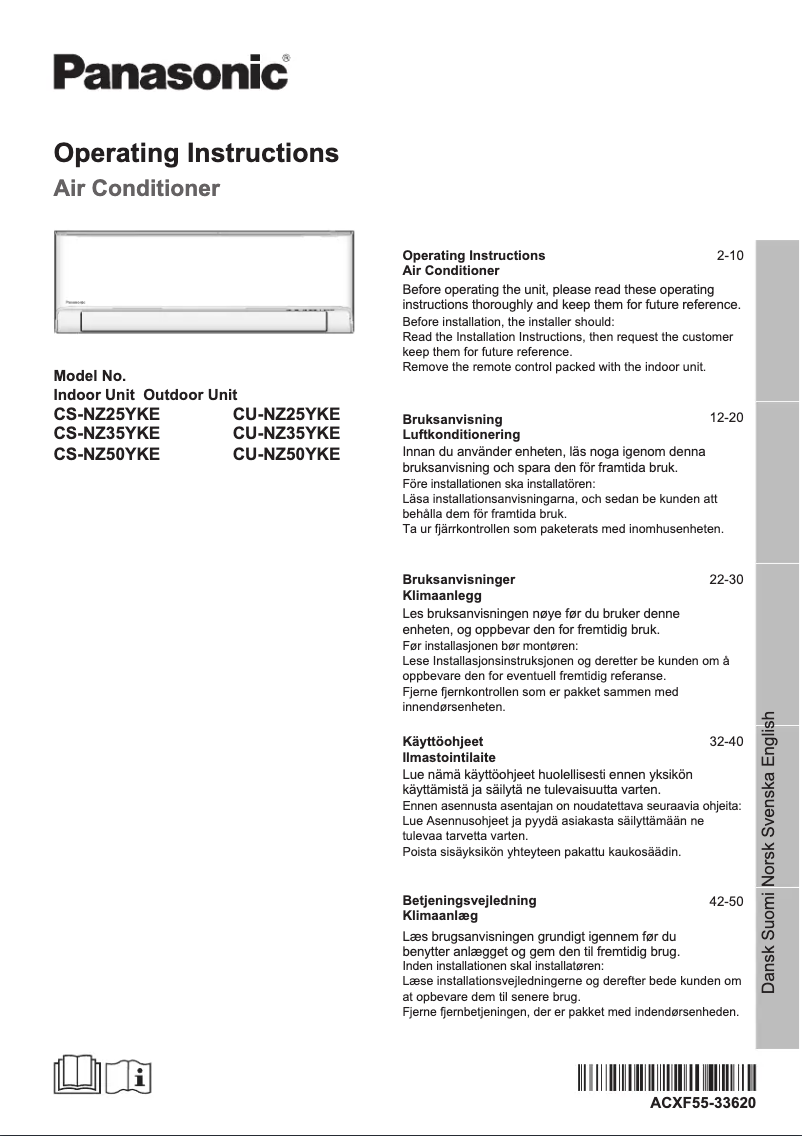 Page 1 de la notice Manuel utilisateur Panasonic CU=NZ50YKE