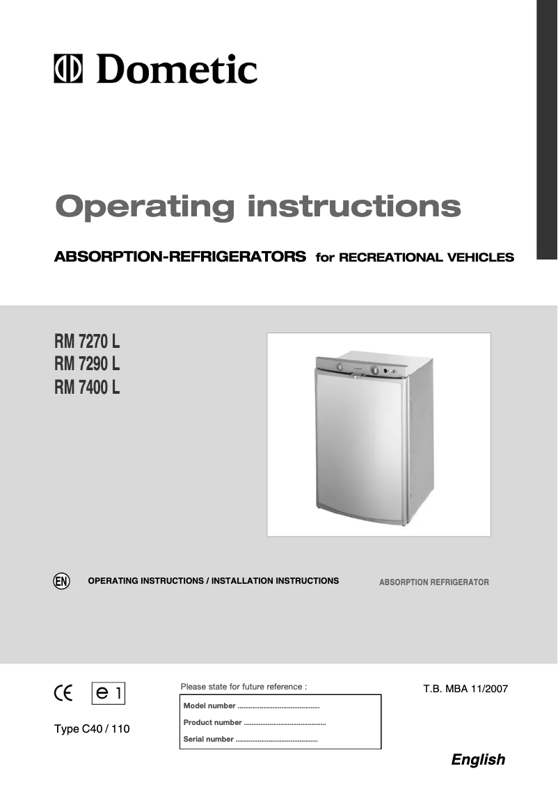 Page 1 de la notice Manuel utilisateur Dometic RM 7400 L