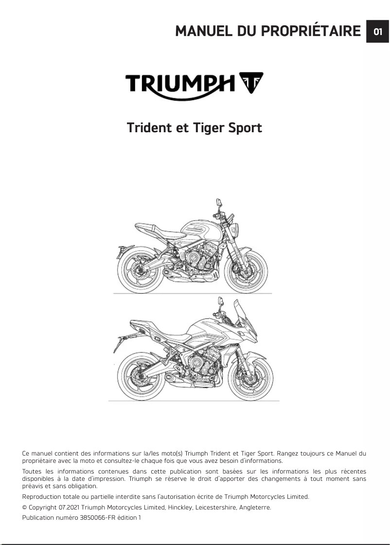 Page 1 de la notice Manuel utilisateur Triumph Trident 660 (2021)