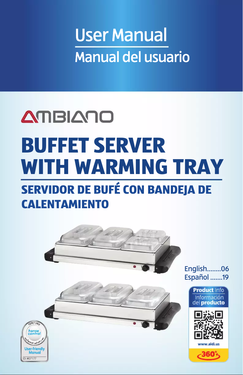Page 1 de la notice Manuel utilisateur Ambiano Buffet Server with Warming Tray 93850