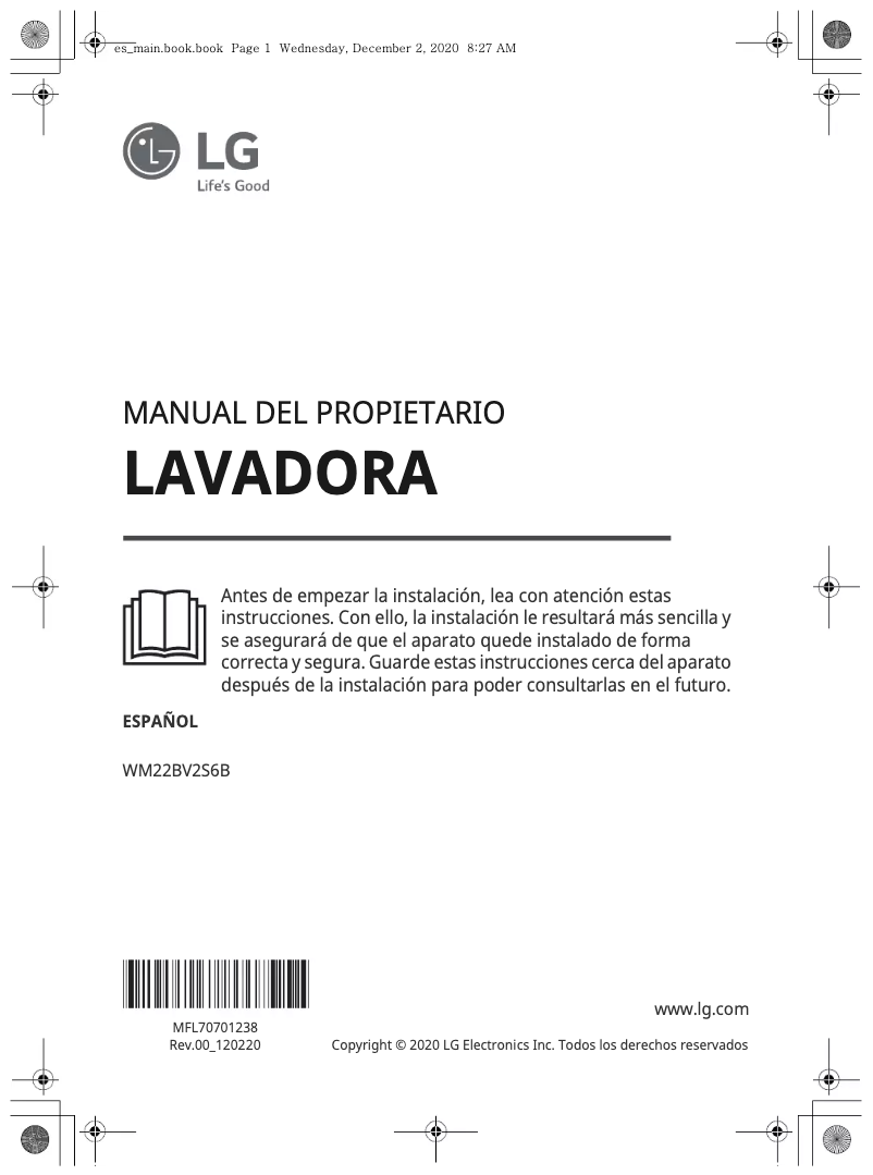 Página 1 del manual Manual de usuario LG WM22BV2S6B