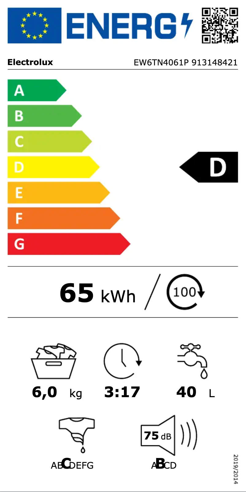 Page n°1 - Label énergétique Electrolux EW6TN4061P