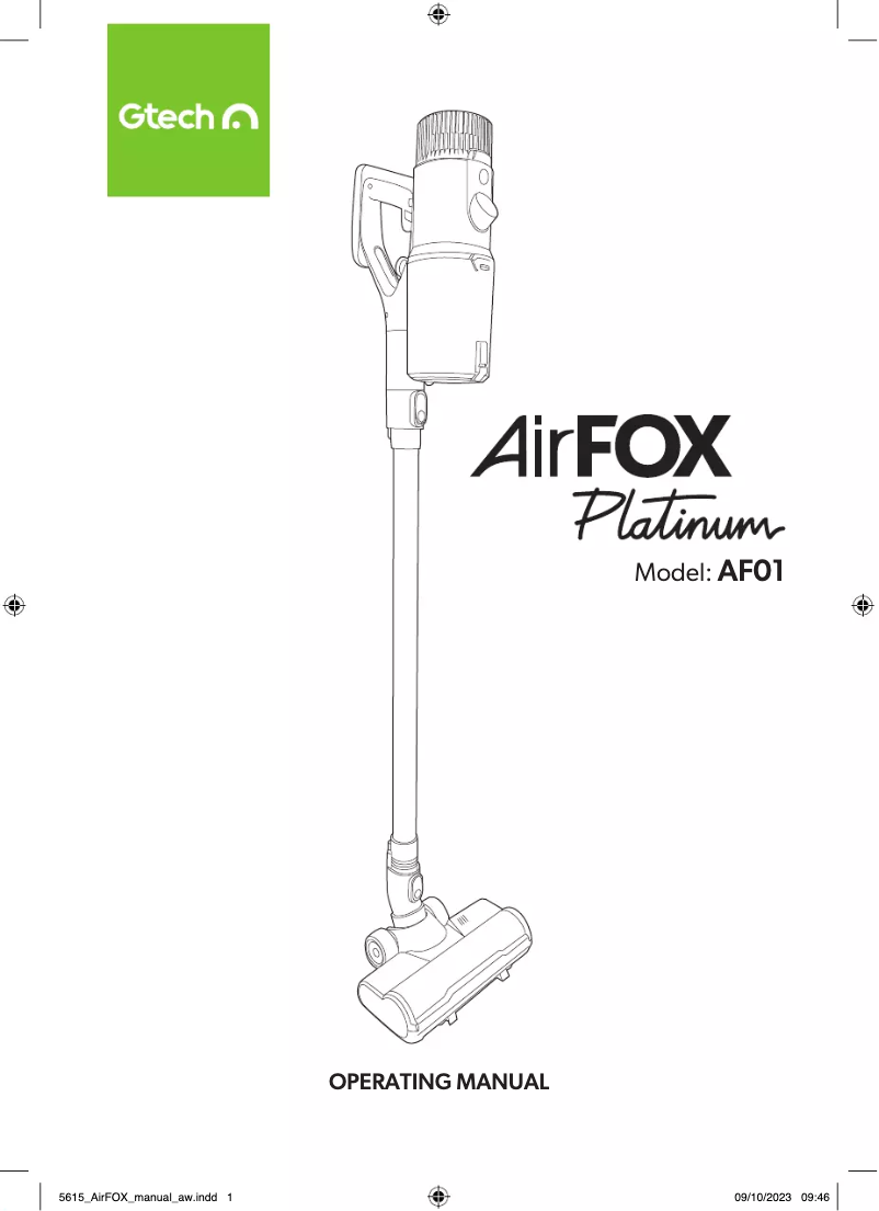 Page n°1 - Manuel utilisateur Gtech AirFox Platinum AF01