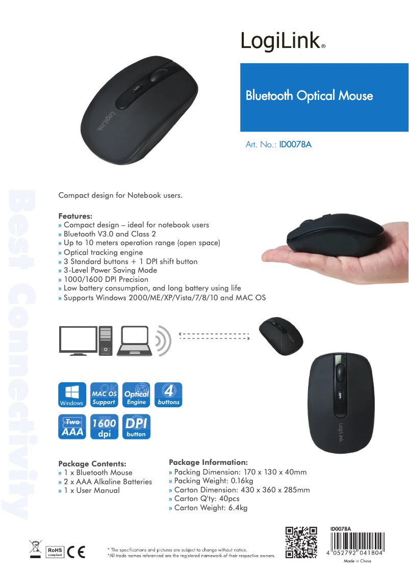 Page 1 de la notice Manuel utilisateur LogiLink ID0078A