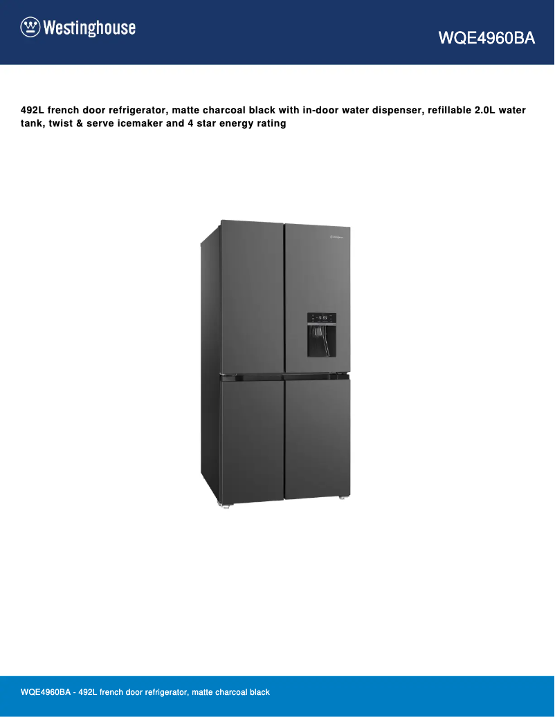 Page n°1 - Fiche technique Westinghouse WQE4960BA