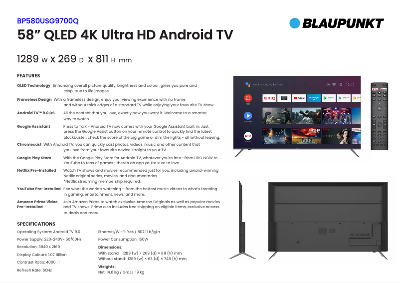 Page n°1 - Fiche technique Blaupunkt BP580USG9700Q