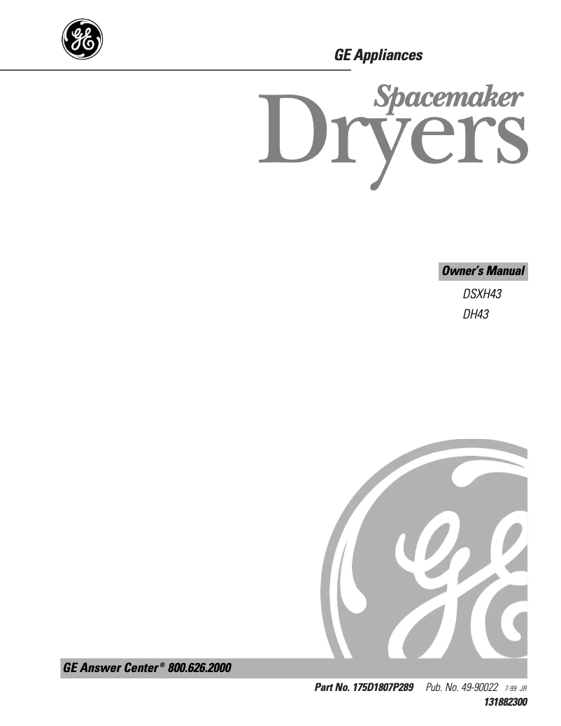 Page n°1 - Manuel d'utilisation et d'entretien GE DSXH43GVWW