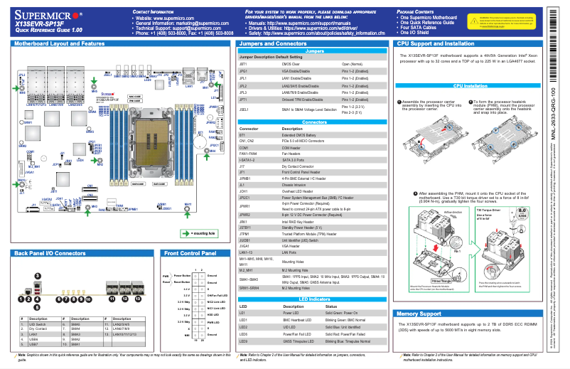 Page 1 de la notice Guide de démarrage rapide Supermicro X13SEVR-SP13F