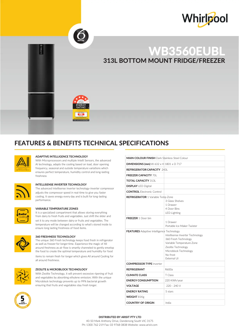 Image de la première page du manuel de l'appareil WB3560EUBL
