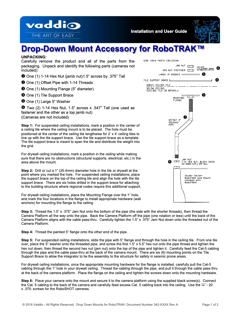 Page 1 de la notice Manuel utilisateur Vaddio RoboTRAK