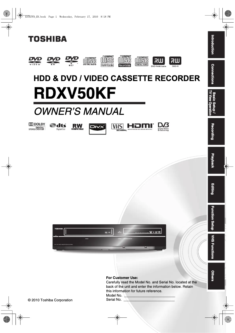 Page 1 de la notice Manuel utilisateur Toshiba RDXV50KF