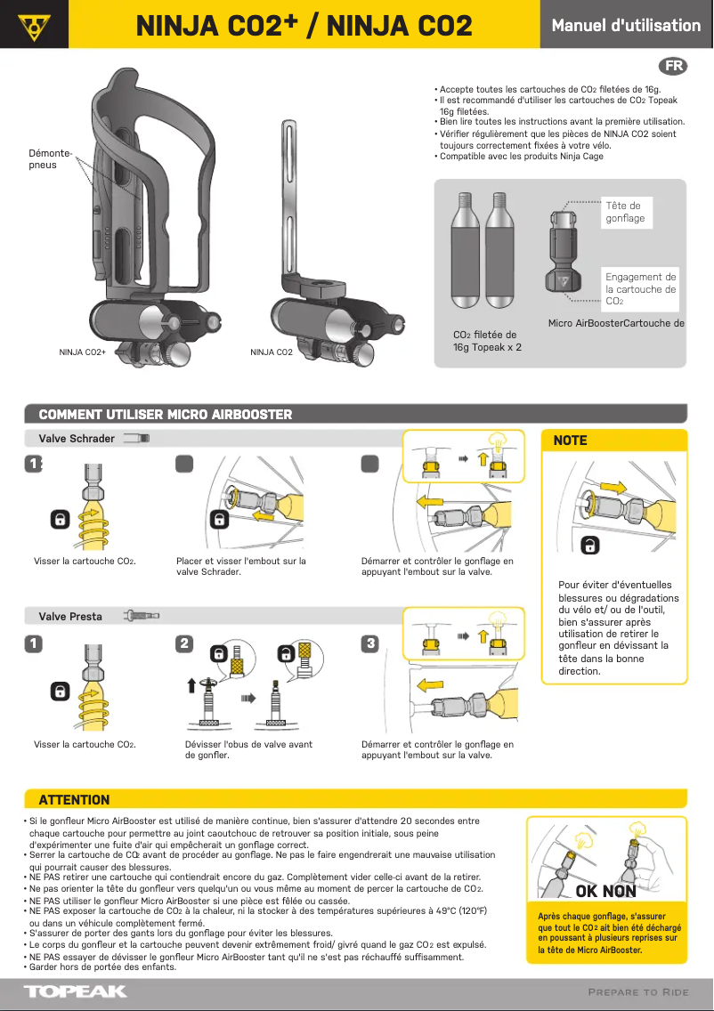Page 1 de la notice Manuel utilisateur Topeak NINJA CO2