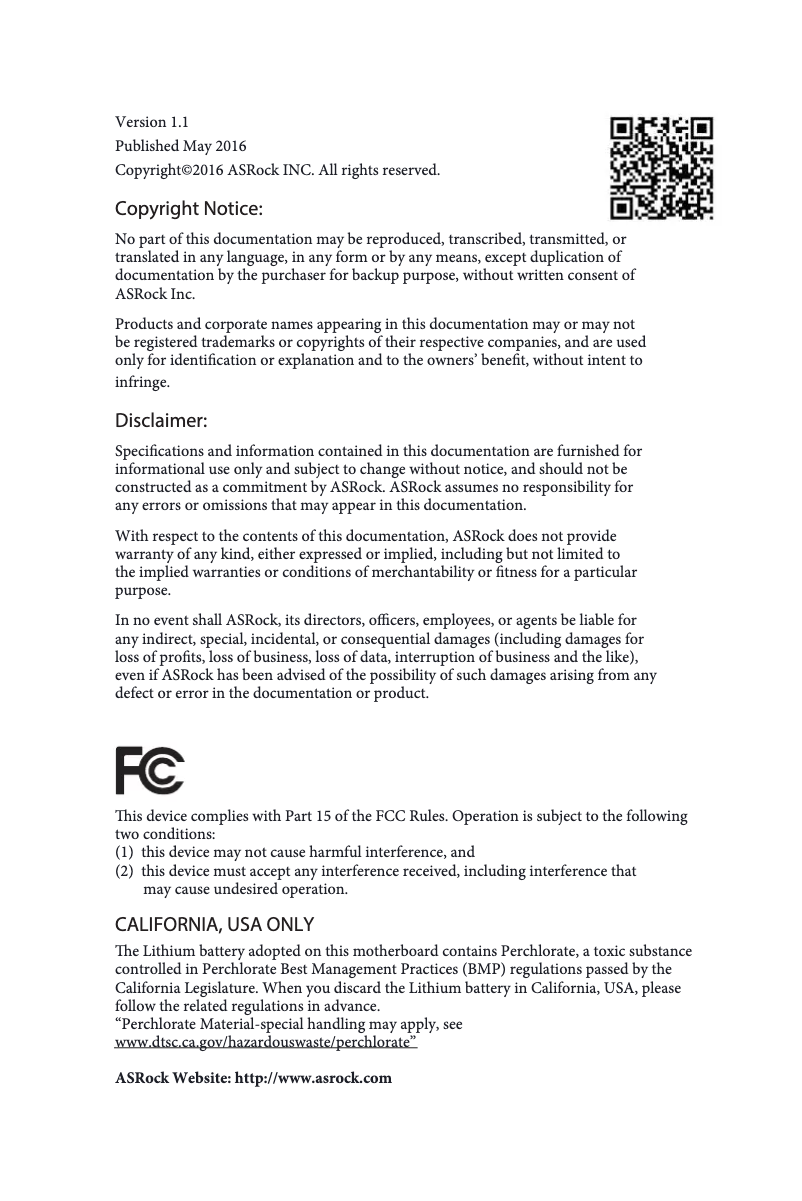 Page 1 de la notice Manuel utilisateur Asrock AM1H-ITX