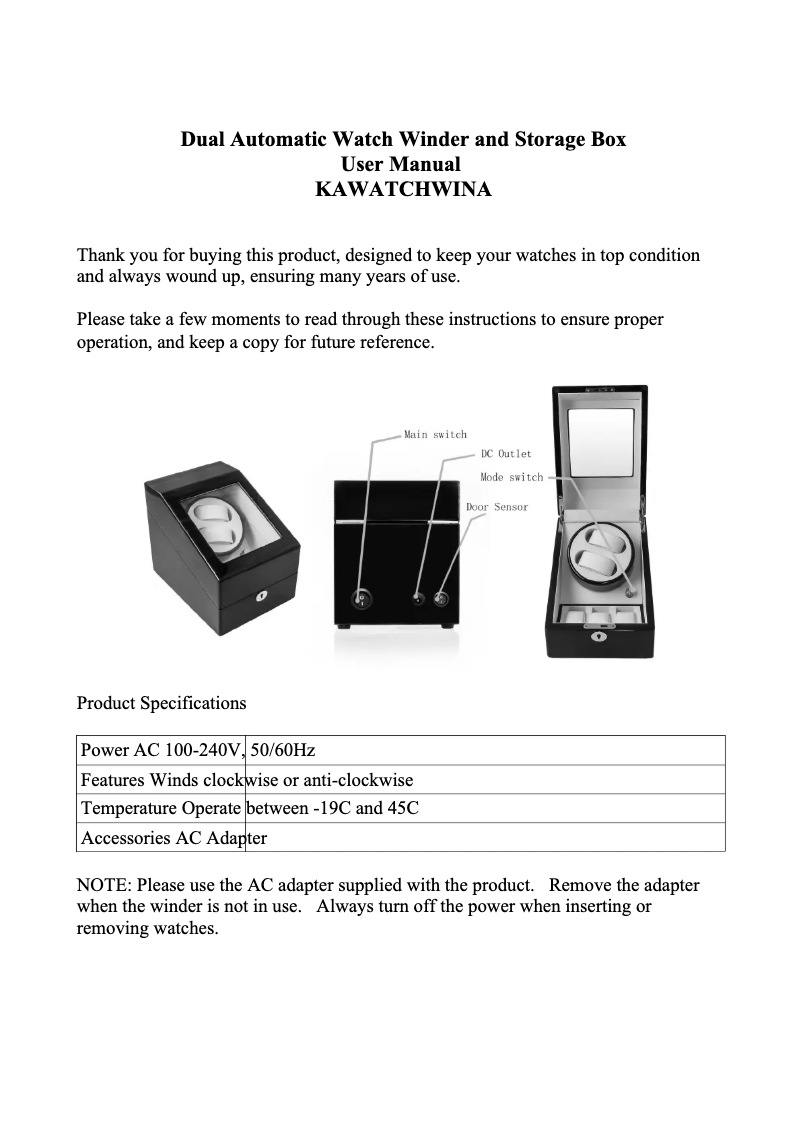 Page 1 de la notice Manuel utilisateur Kogan KAWATCHWINA