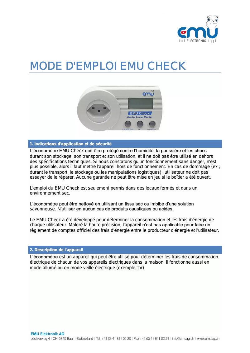 First page image of the manual for EMU CHECK USB