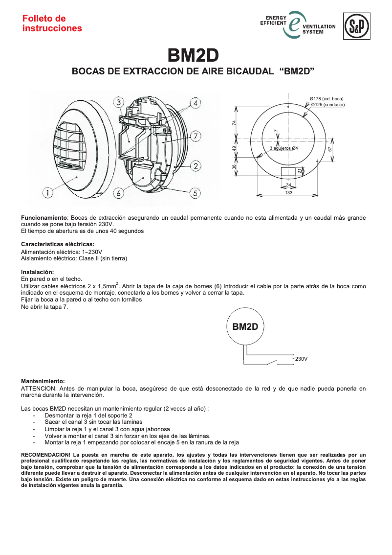 Page 1 de la notice Manuel utilisateur Soler & Palau BM2D