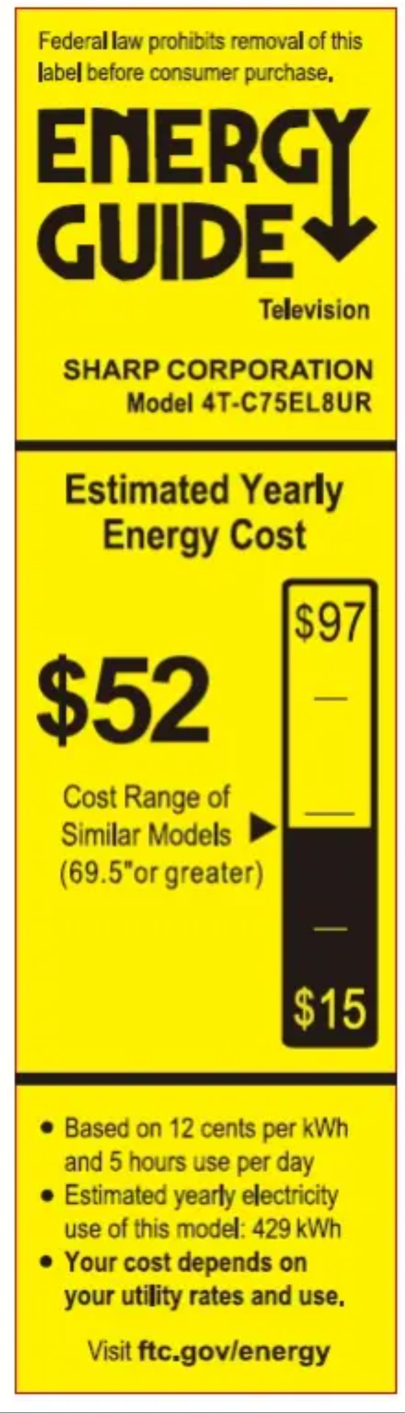 Page 1 de la notice Label énergétique Sharp 4T-C75EL8UR