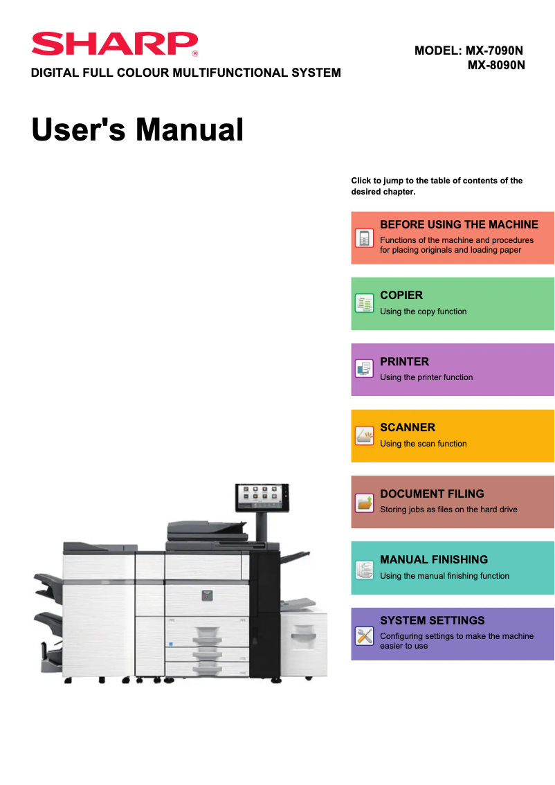 Page 1 de la notice Manuel utilisateur Sharp MX-7090N