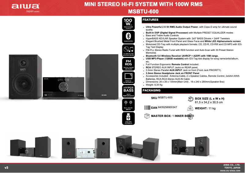 Page n°1 - Fiche technique Aiwa MSBTU-600