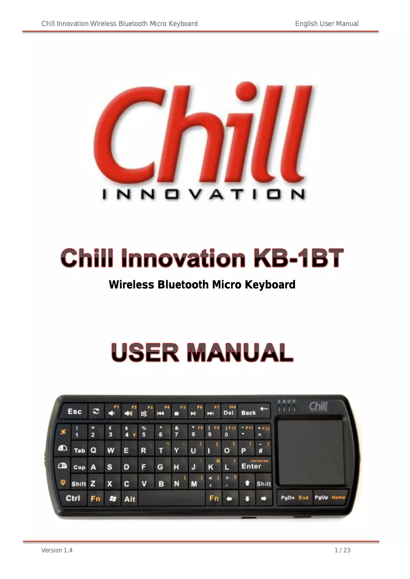 Page 1 de la notice Manuel utilisateur Chill Innovation KB-1BT UK