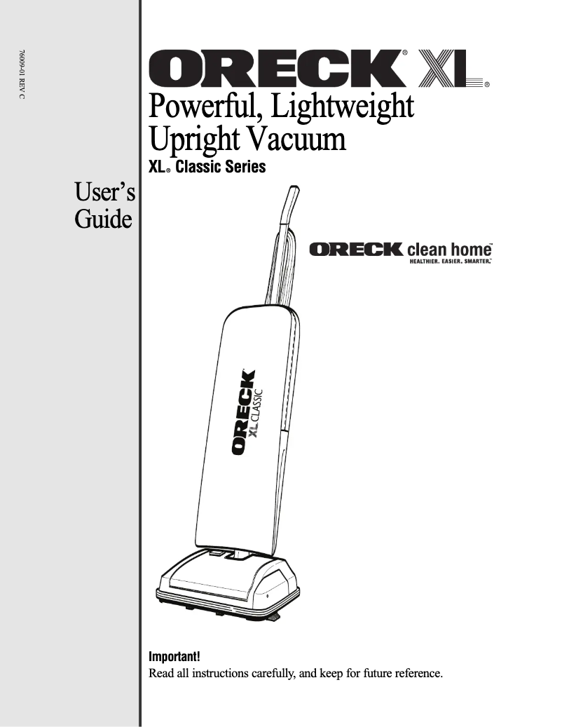 Page n°1 - Manuel utilisateur Oreck XL Classic U2250