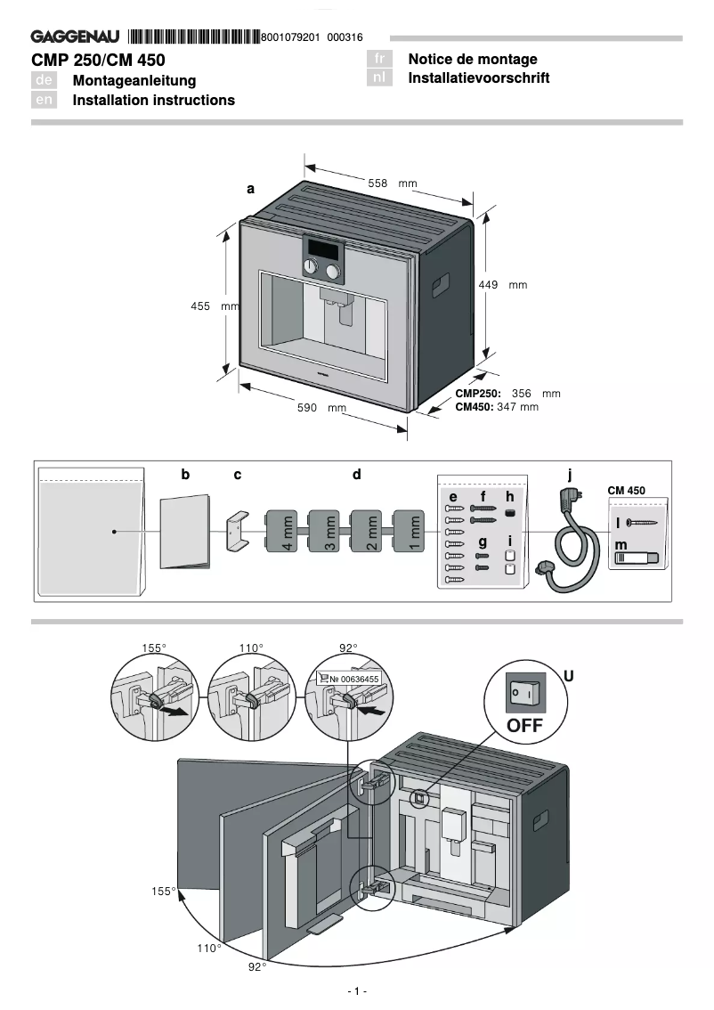 Page 1 de la notice Guide d'installation Gaggenau CM450112