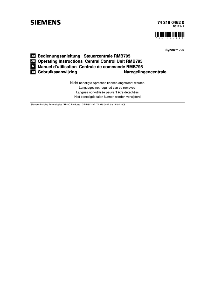 Page 1 de la notice Manuel utilisateur Siemens RMB795