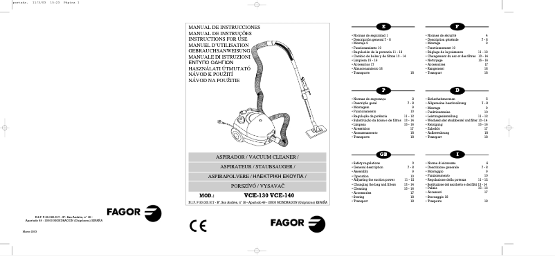 Image de la première page du manuel de l'appareil VCE-130