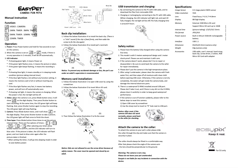 Image de la première page du manuel de l'appareil EasyPet