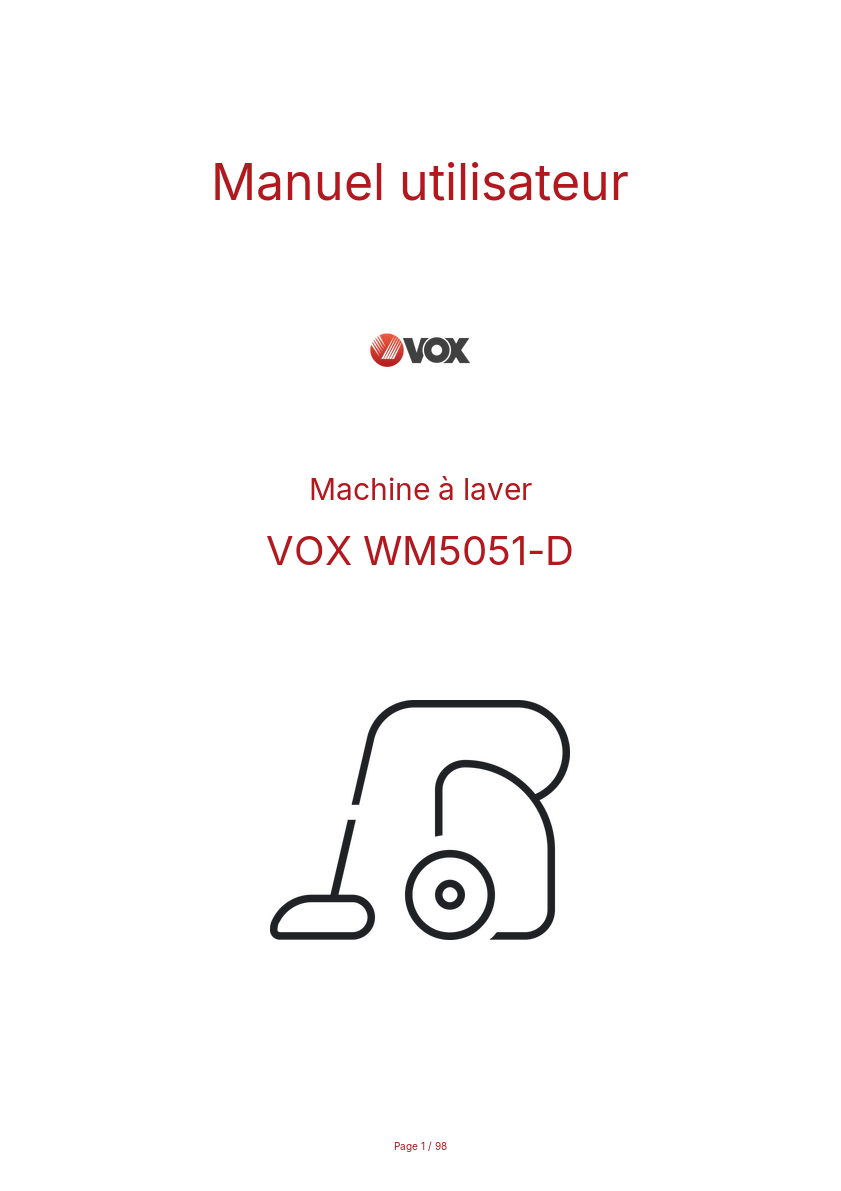 Page n°1 - Manuel utilisateur VOX WM5051-D